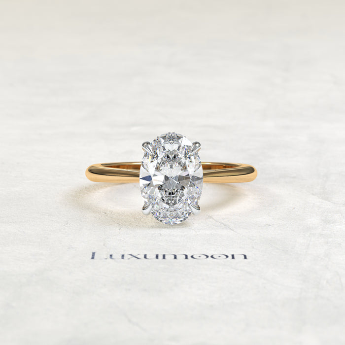The Jorissea – 3 CT Oval Hidden Halo Tapered Band Engagement Ring