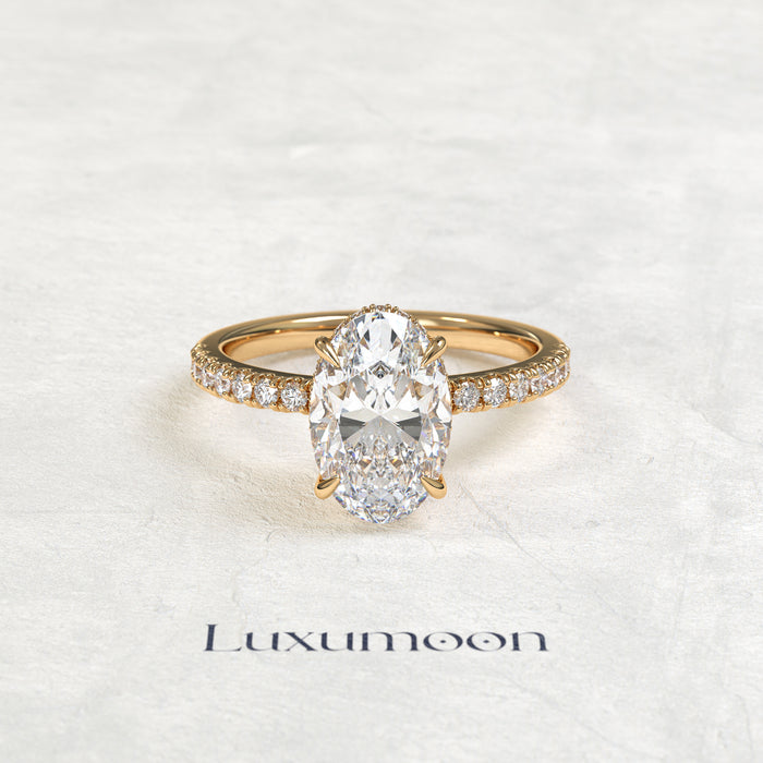 The Kalissea – 2 CT Oval Diamond Pavé Hidden Halo Solitaire Engagement Ring