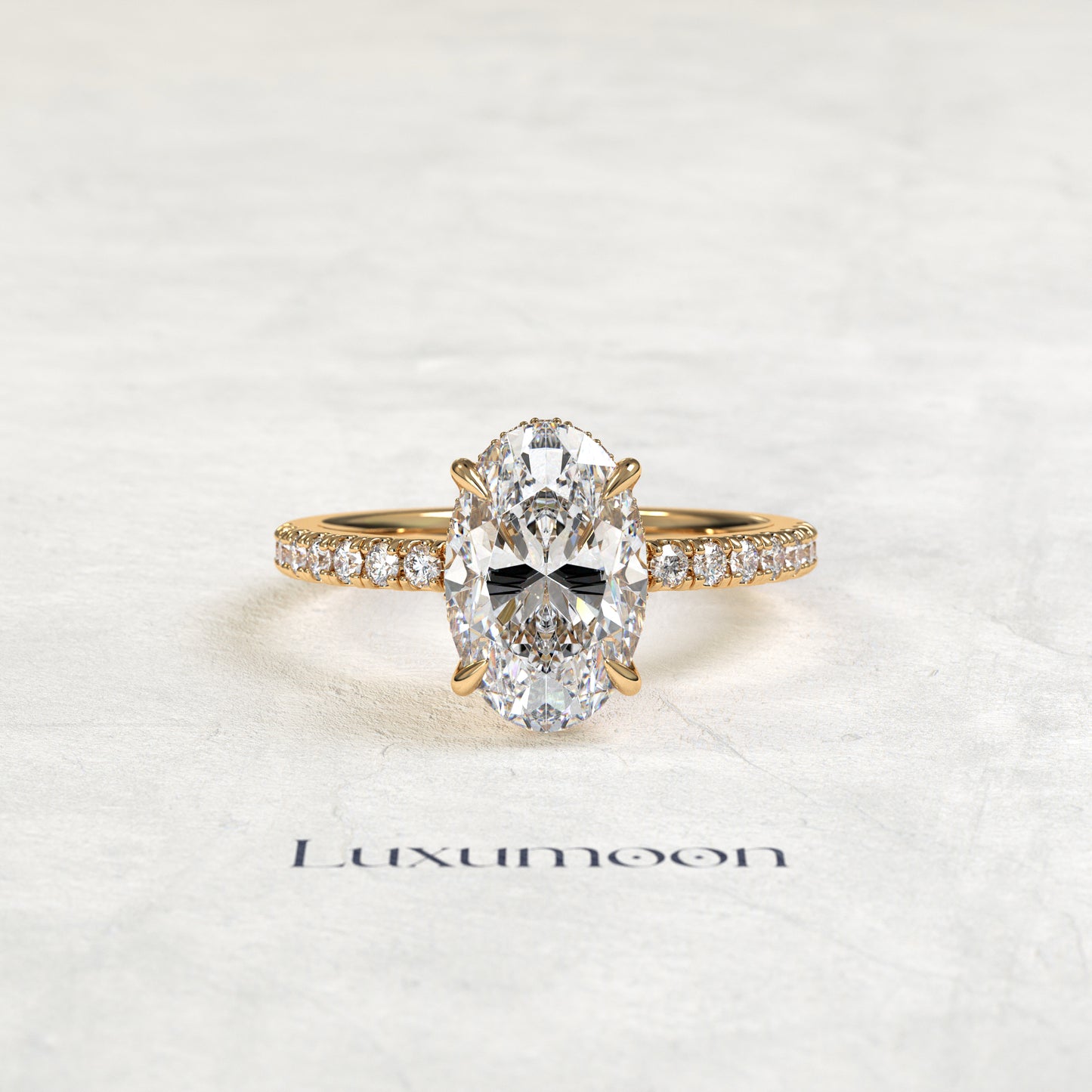 The Kalissea – 2 CT Oval Diamond Pavé Hidden Halo Solitaire Engagement Ring