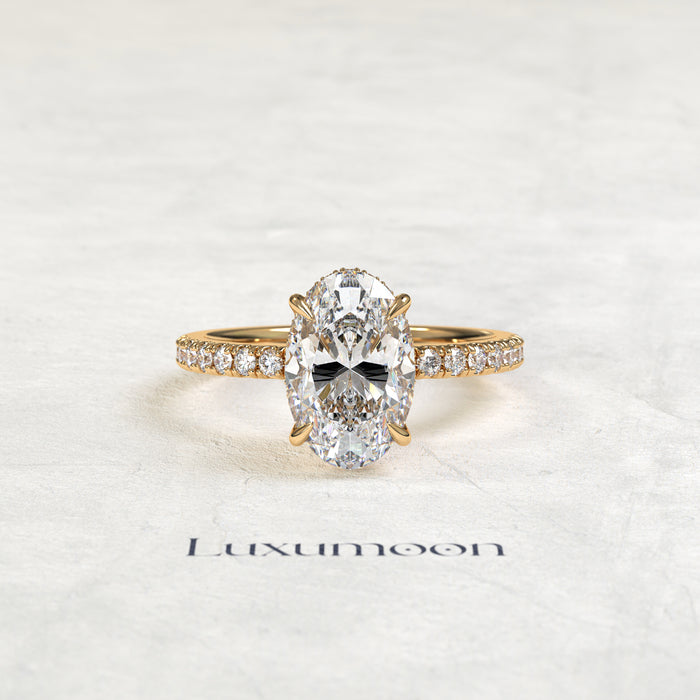 The Kalissea – 2 CT Oval Diamond Pavé Hidden Halo Solitaire Engagement Ring