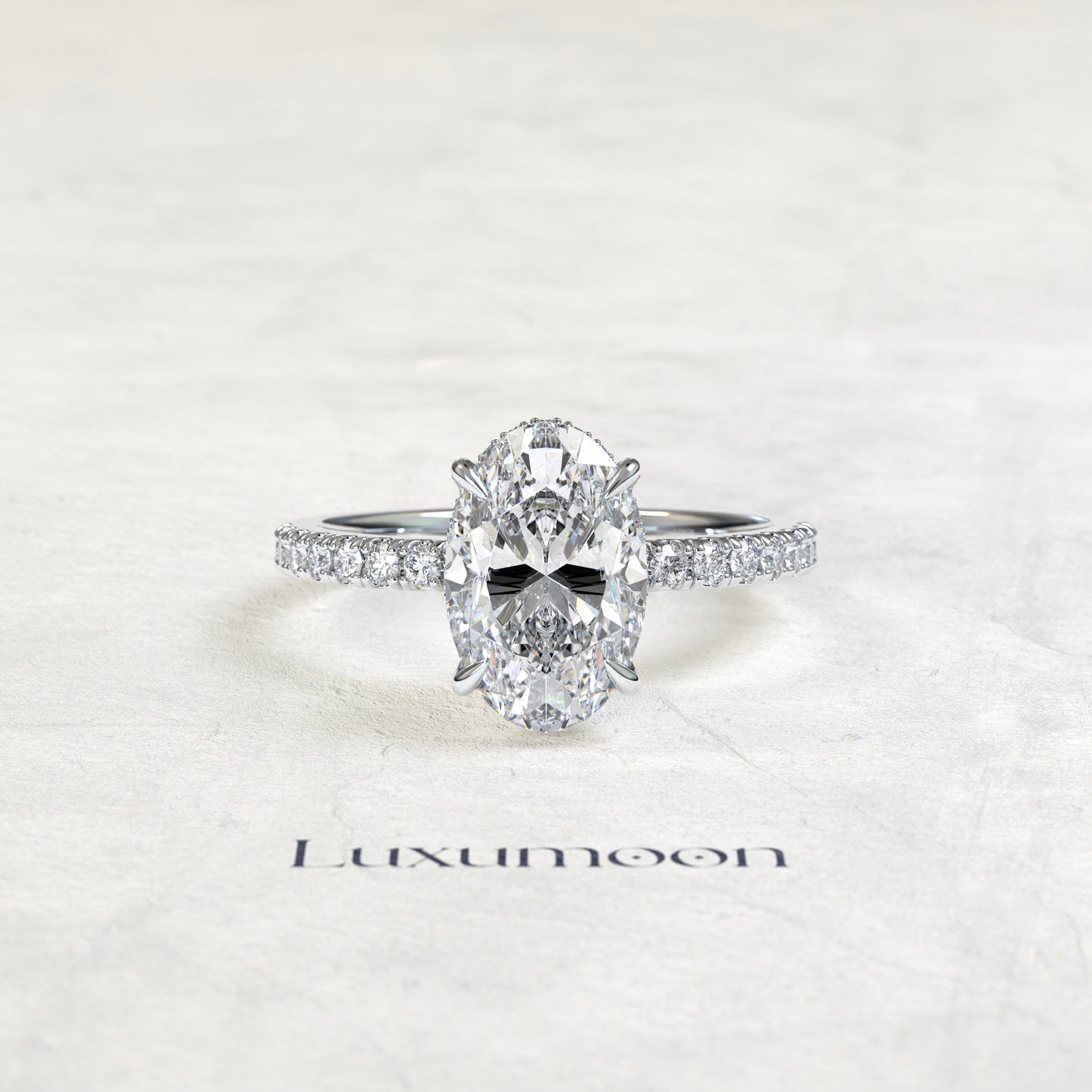 The Kalissea – 2 CT Oval Diamond Pavé Hidden Halo Solitaire Engagement Ring