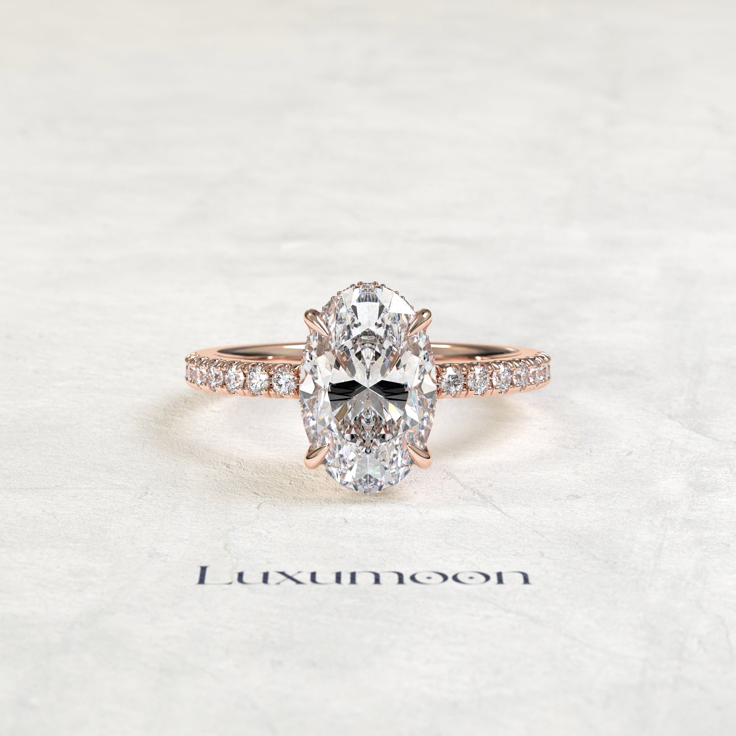 The Kalissea – 2 CT Oval Diamond Pavé Hidden Halo Solitaire Engagement Ring