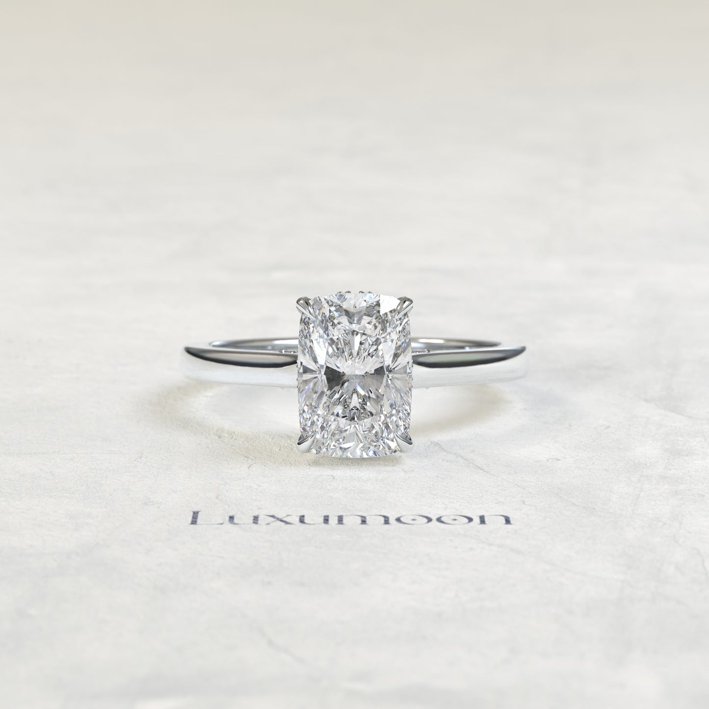 The Orin – 2 CT Elongated Cushion Hidden Halo Solitaire with Pave Bridge