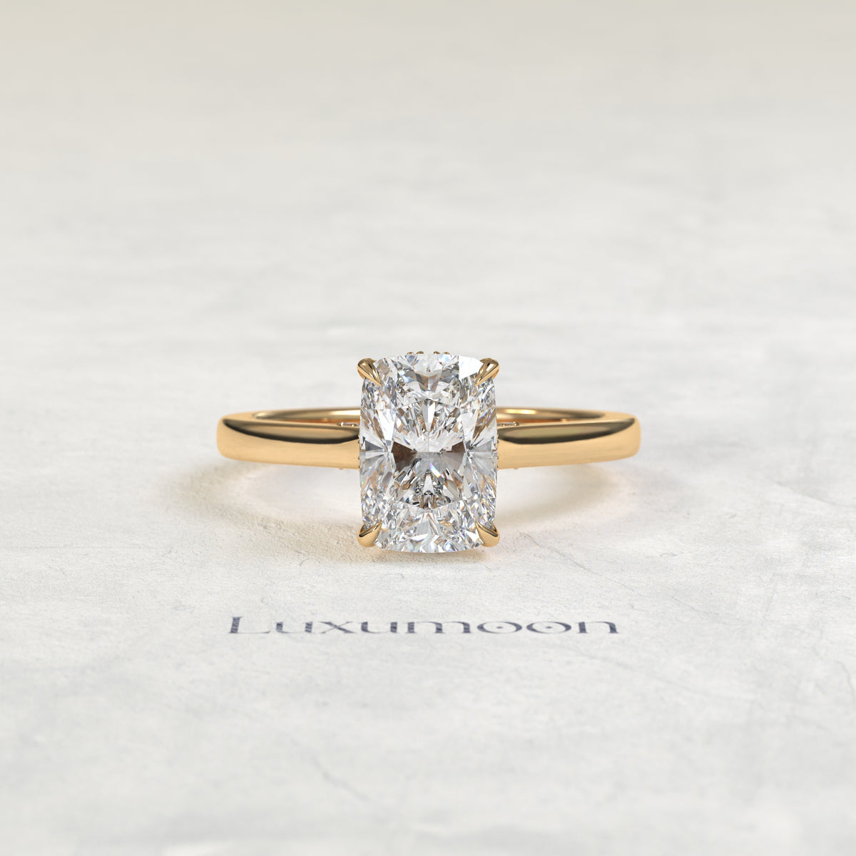 The Orin – 2 CT Elongated Cushion Hidden Halo Solitaire with Pave Bridge