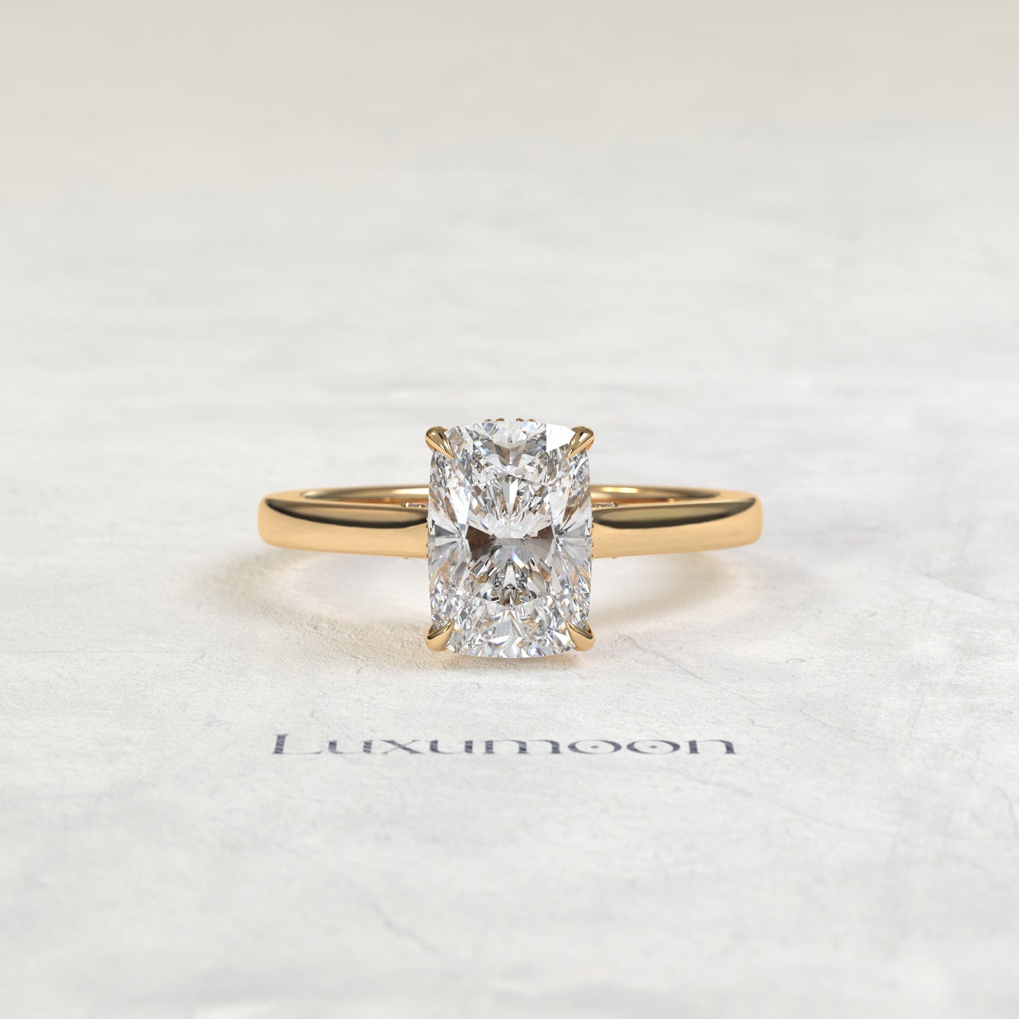 The Orin – 2 CT Elongated Cushion Hidden Halo Solitaire with Pave Bridge