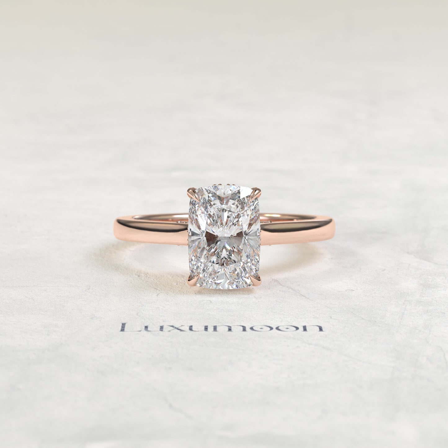 The Orin – 2 CT Elongated Cushion Hidden Halo Solitaire with Pave Bridge
