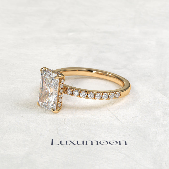 The Norel – 3 CT Radiant Cut Hidden Halo Pavé Diamond Engagement Ring