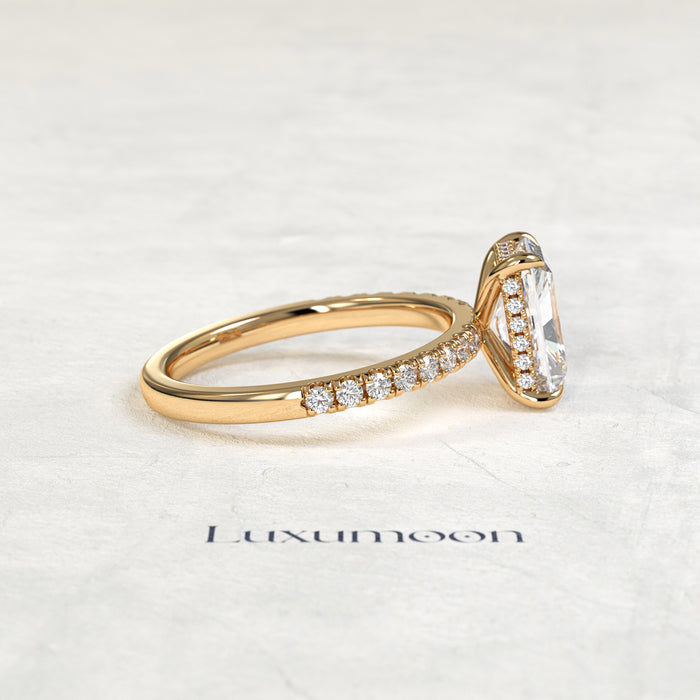 The Norel – 3 CT Radiant Cut Hidden Halo Pavé Diamond Engagement Ring