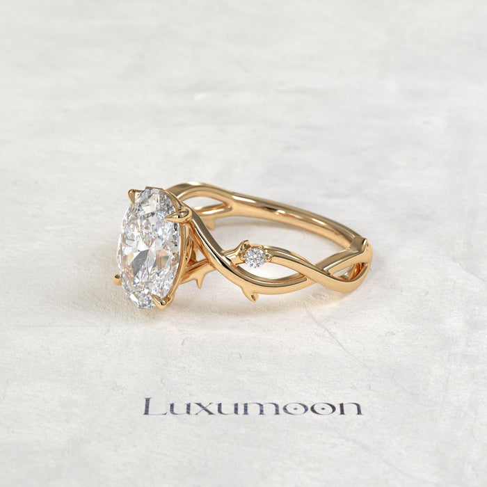 The Aeva – 2 CT Oval Diamond Leaf Vine Nature Inspired Engagement Ring