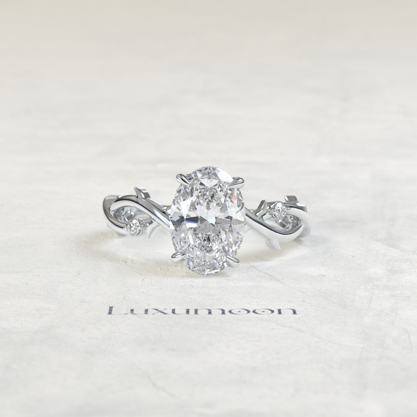 Bague de fiançailles Aeva – Diamant ovale de 2 carats, motif feuille de vigne, inspirée par la nature