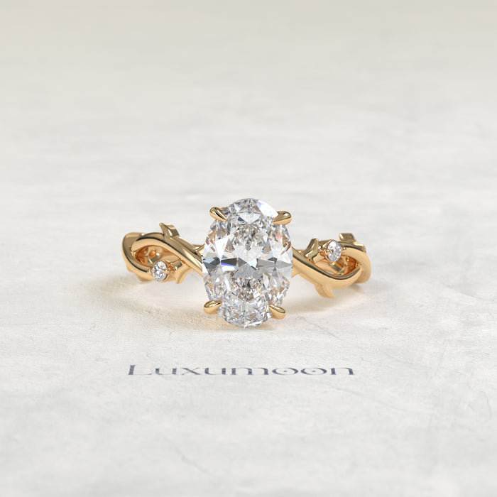 The Aeva – 2 CT Oval Diamond Leaf Vine Nature Inspired Engagement Ring