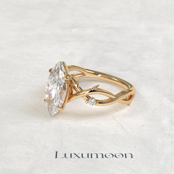 The Elya – 1.5 CT Marquise Diamond Leaf Vine Engagement Ring