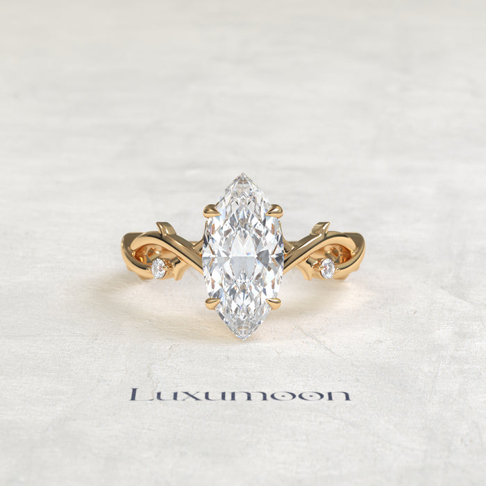 The Elya – 1.5 CT Marquise Diamond Leaf Vine Engagement Ring