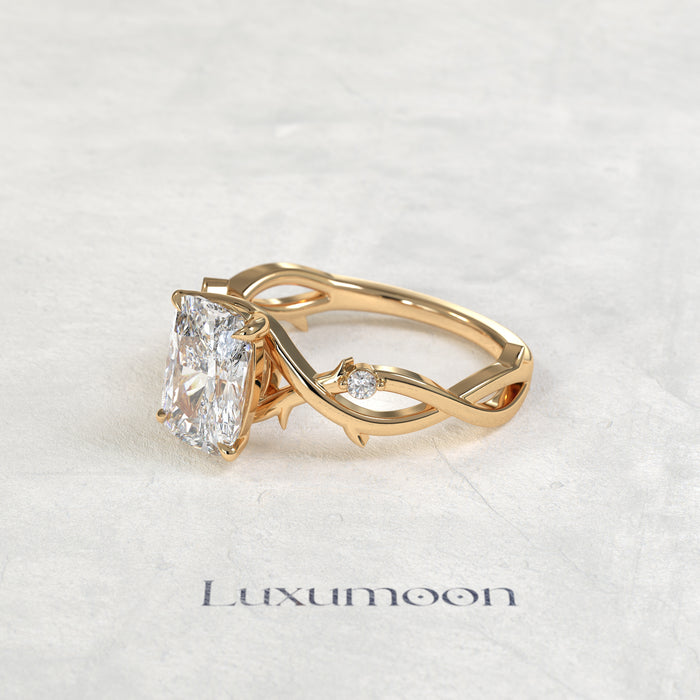 The Zorin – 3 CT Elongated Cushion Diamond Leaf Vine Engagement Ring