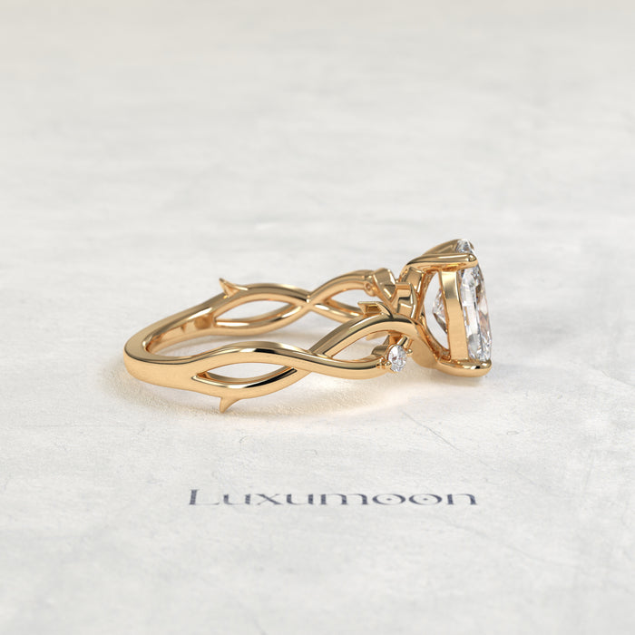 The Zorin – 3 CT Elongated Cushion Diamond Leaf Vine Engagement Ring