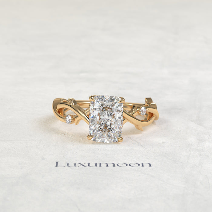 The Zorin – 3 CT Elongated Cushion Diamond Leaf Vine Engagement Ring