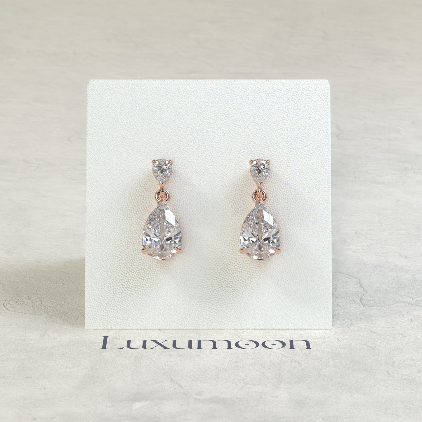 The Vexa – 2 Ct Double Pear Diamond Drop Earrings with Matching Pear Stud Top