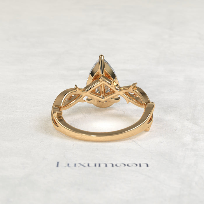 The Lyra – 2.5 CT Pear Diamond Leaf Vine Engagement Ring