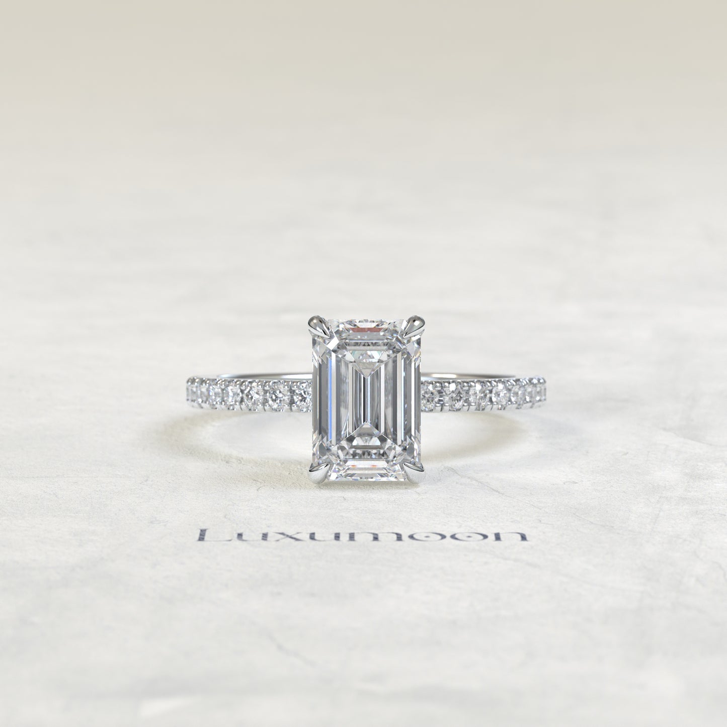 El Lysa – Anillo de compromiso estilo pavé con diamante esmeralda de 3 quilates