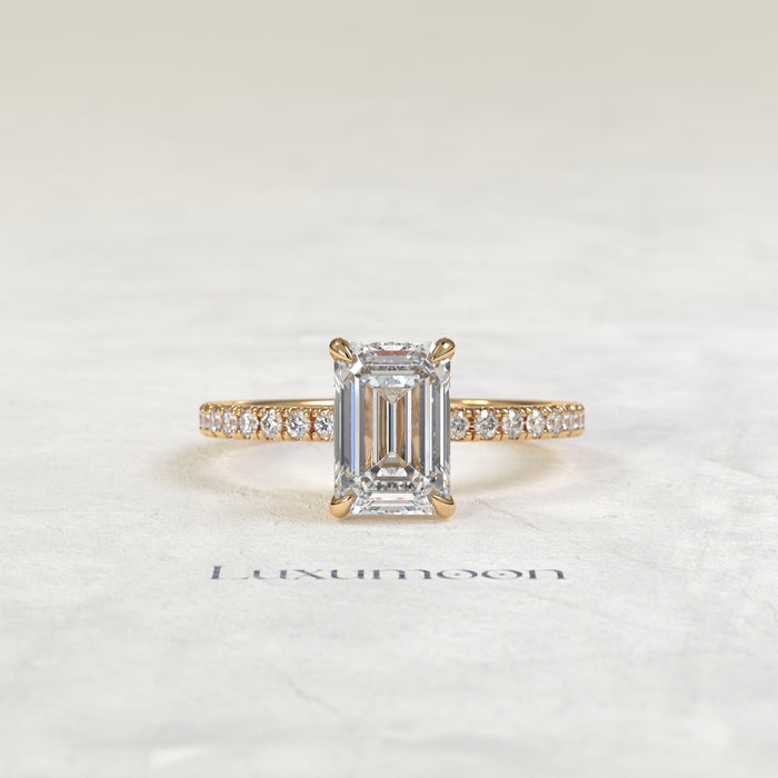 The Lysa – 3 CT Emerald Diamond Pave Style Engagement Ring