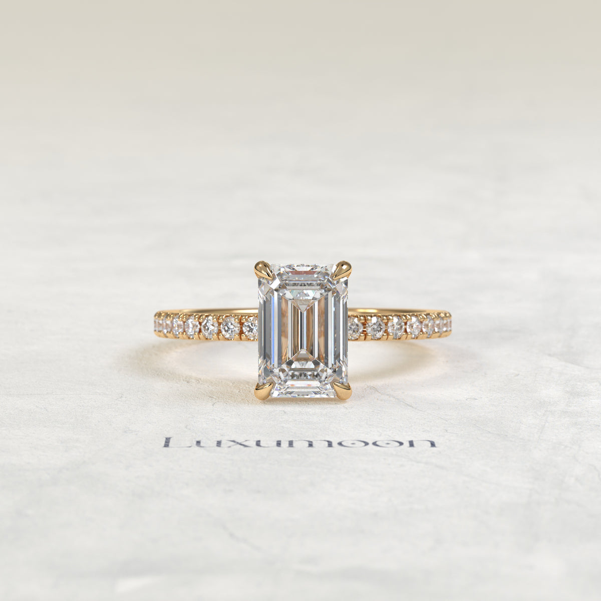 El Lysa – Anillo de compromiso estilo pavé con diamante esmeralda de 3 quilates