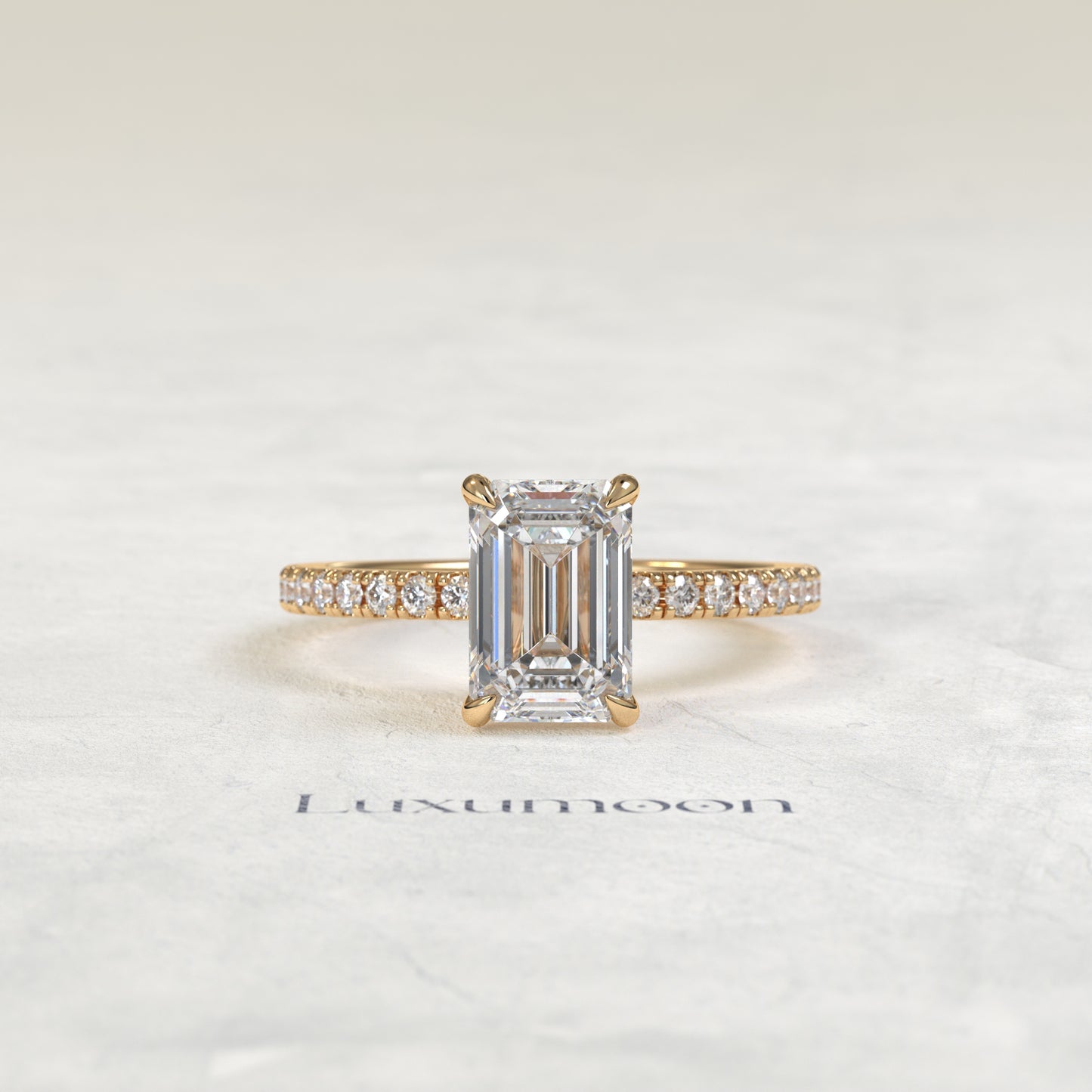 El Lysa – Anillo de compromiso estilo pavé con diamante esmeralda de 3 quilates