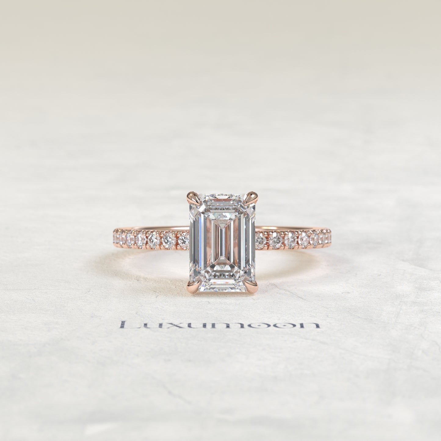 El Lysa – Anillo de compromiso estilo pavé con diamante esmeralda de 3 quilates