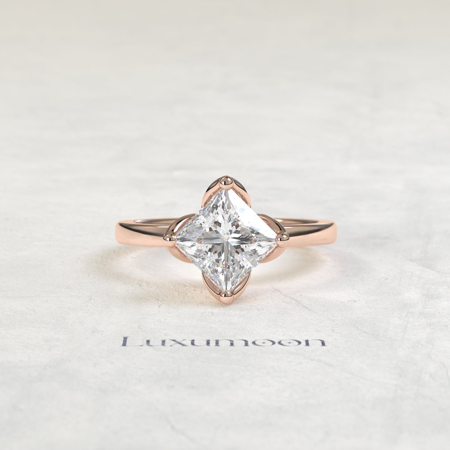 The Neris – 2 CT Princess Flower Petal Prong Engagement Ring