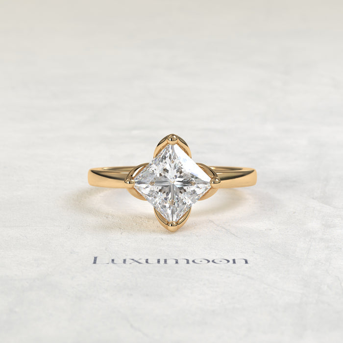 The Neris – 2 CT Princess Flower Petal Prong Engagement Ring