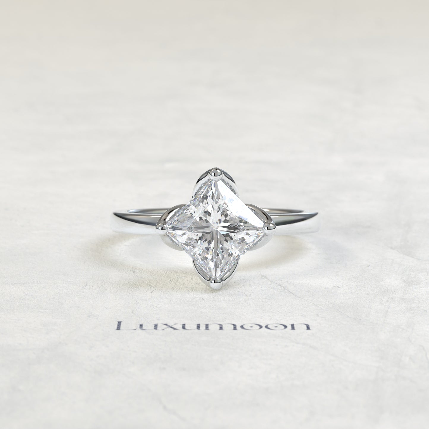 The Neris – 2 CT Princess Flower Petal Prong Engagement Ring