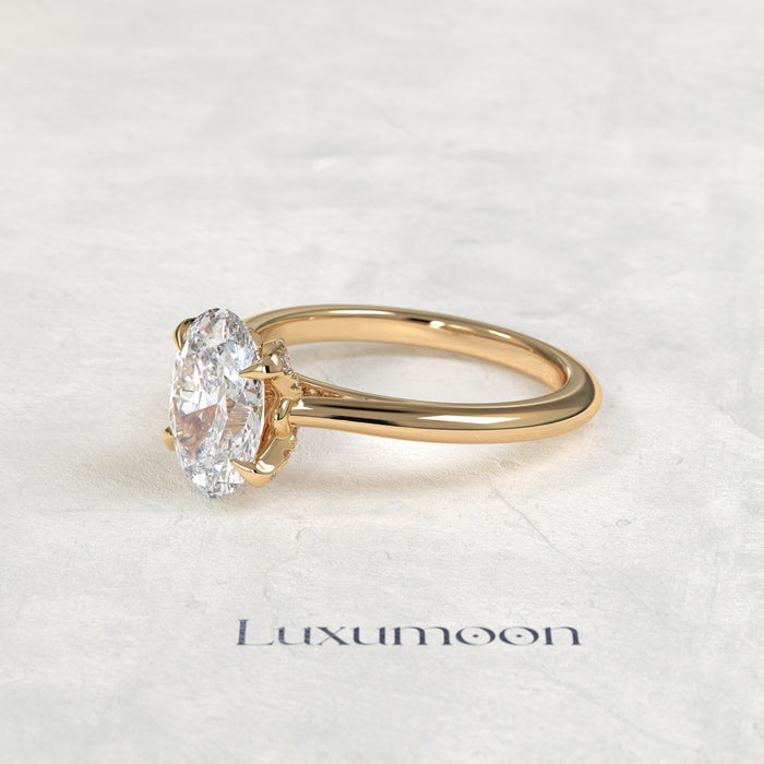 The Cira – Oval Diamond Pavé Petal Prong Floral Engagement Ring