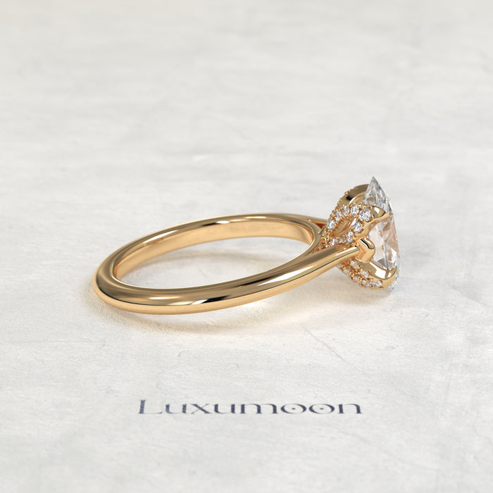 The Cira – Oval Diamond Pavé Petal Prong Floral Engagement Ring