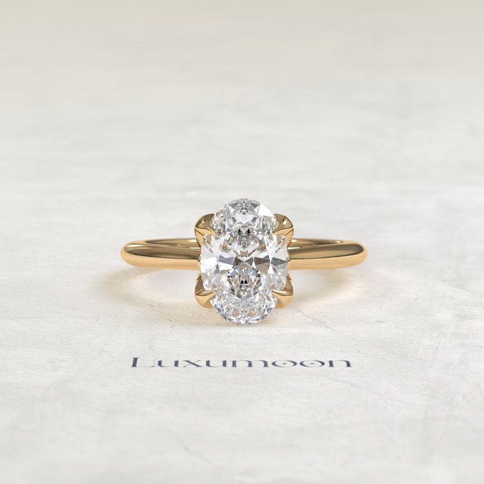 The Cira – Oval Diamond Pavé Petal Prong Floral Engagement Ring