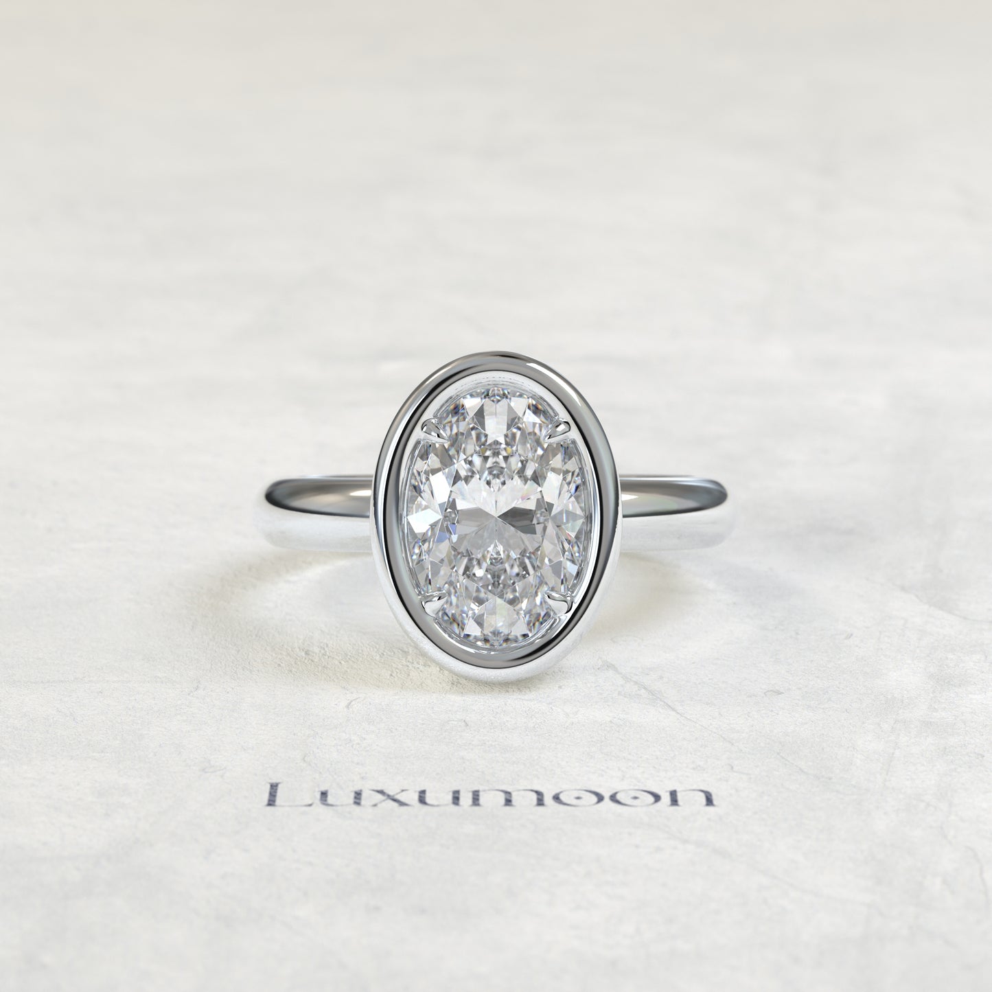 Bague de fiançailles Orel – Diamant ovale serti clos imposant