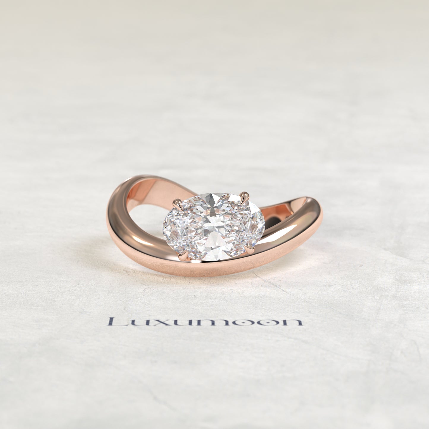 Bague de fiançailles Rynel – Ovale 2 carats, inspirée des vagues de l'océan