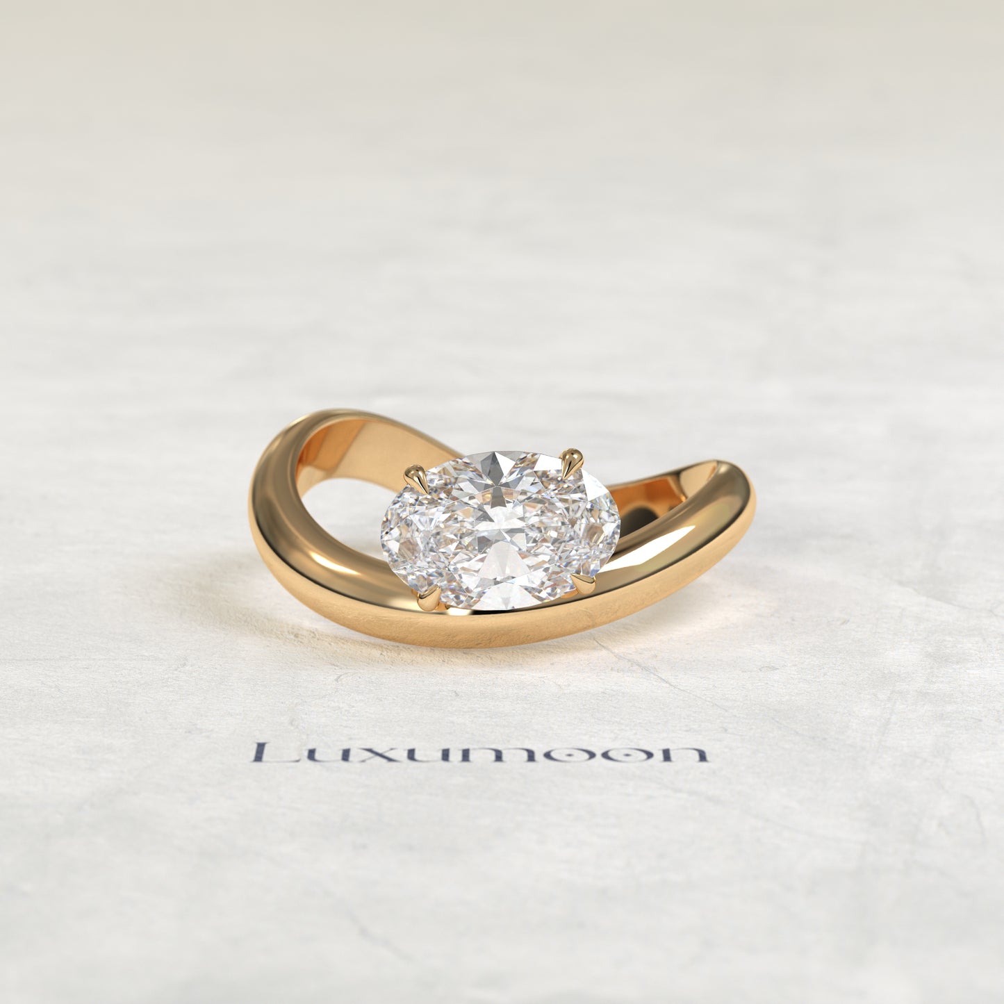 Bague de fiançailles Rynel – Ovale 2 carats, inspirée des vagues de l'océan