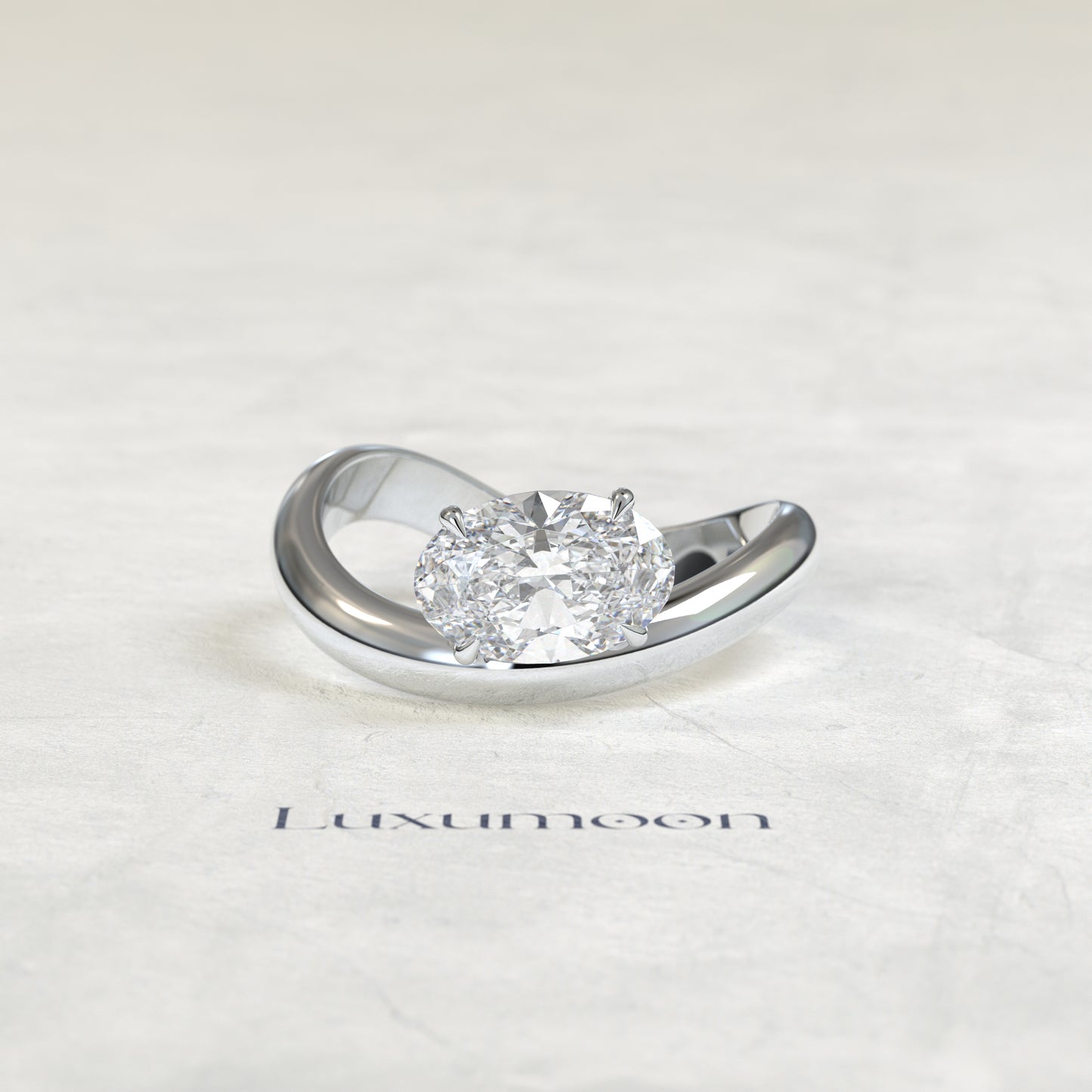 Bague de fiançailles Rynel – Ovale 2 carats, inspirée des vagues de l'océan