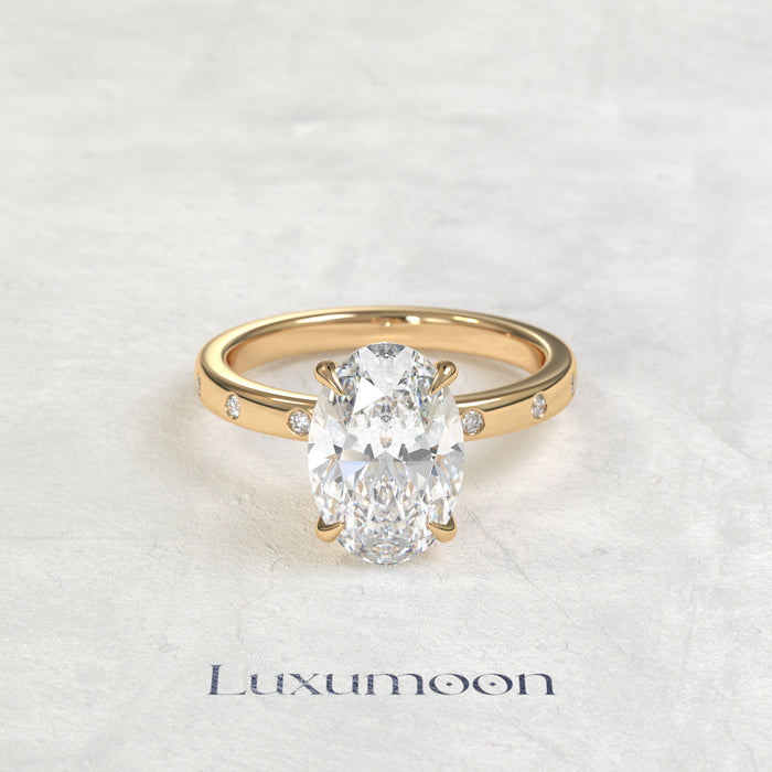 The Cora – 2 CT Oval Diamond Pave Band With Bezel Engagement Ring
