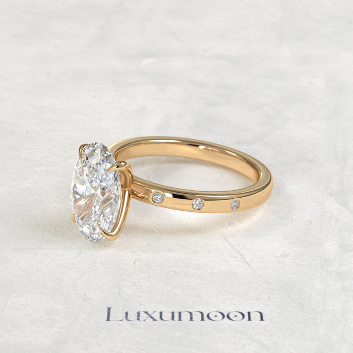 The Cora – 2 CT Oval Diamond Pave Band With Bezel Engagement Ring