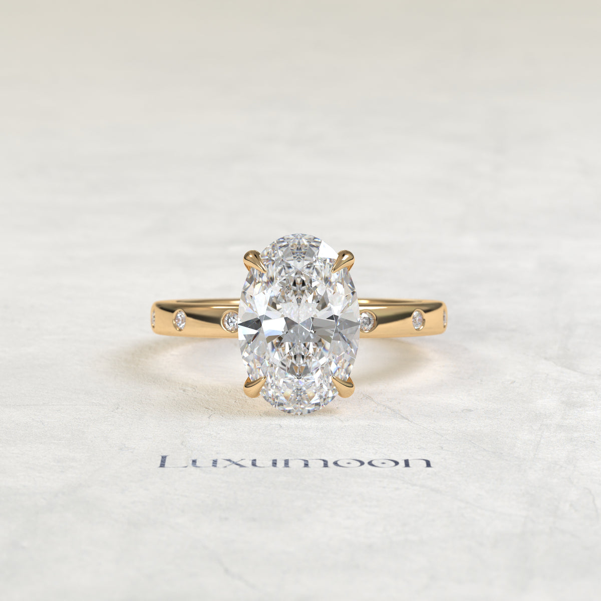 Bague de fiançailles Cora – Alliance pavée de diamants ovales de 2 carats avec serti clos