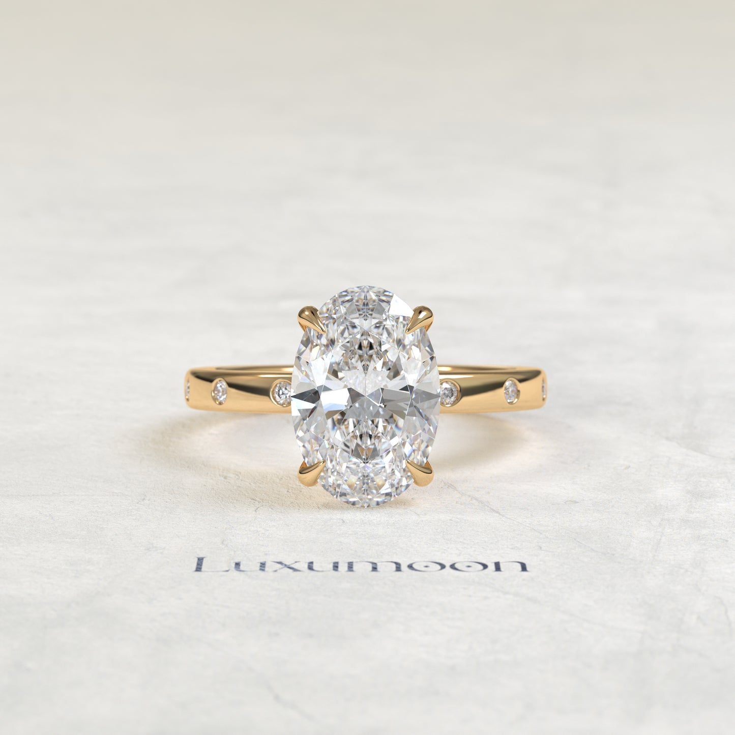 Bague de fiançailles Cora – Alliance pavée de diamants ovales de 2 carats avec serti clos