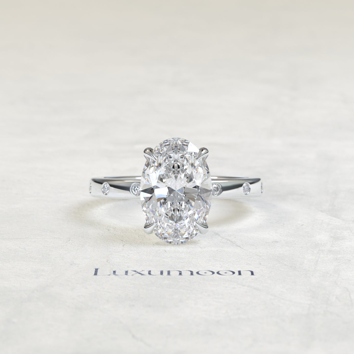 Bague de fiançailles Cora – Alliance pavée de diamants ovales de 2 carats avec serti clos