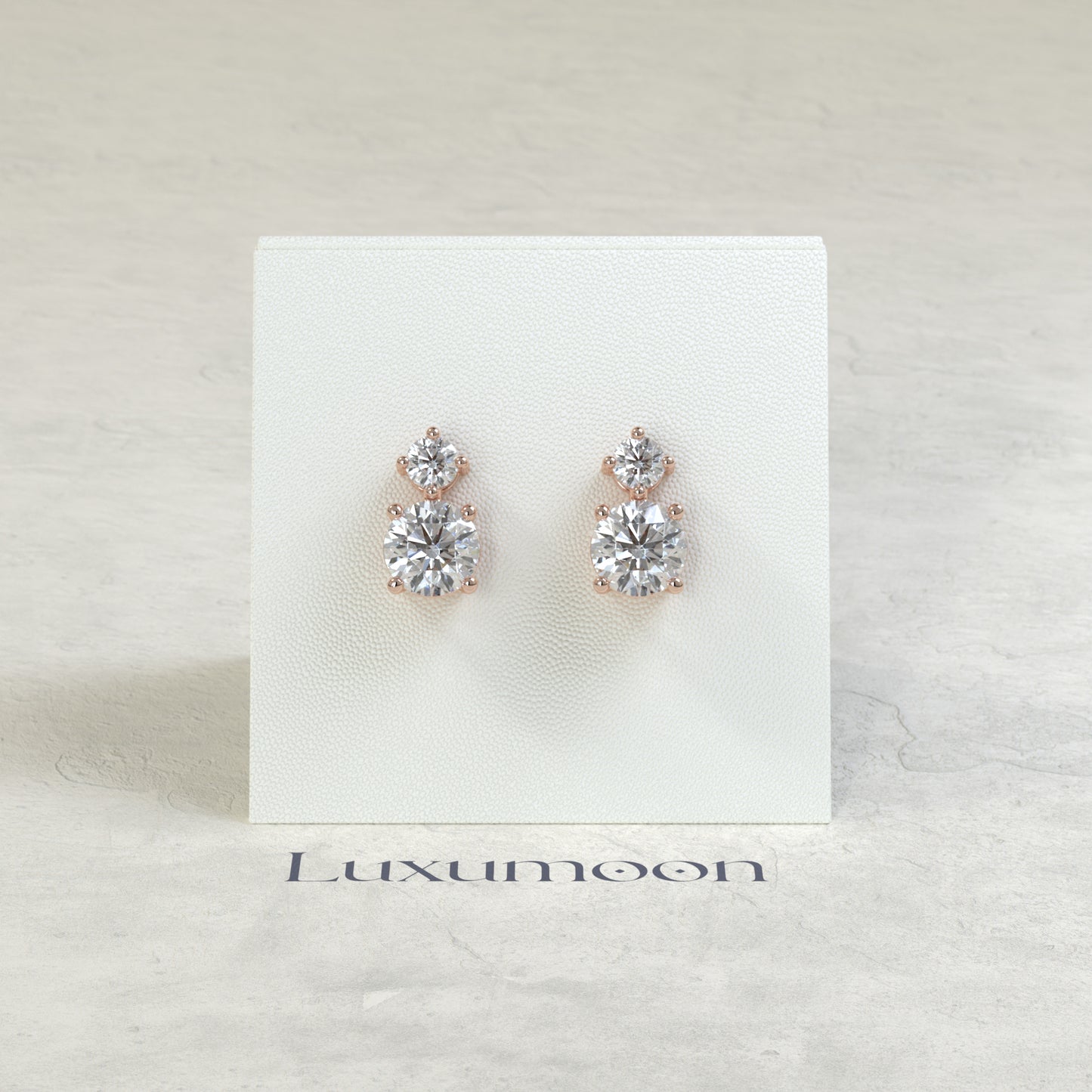 The Mirel – 3 Ct Round Solitaire Diamond Drop Earrings with Brilliant Round Stud Top