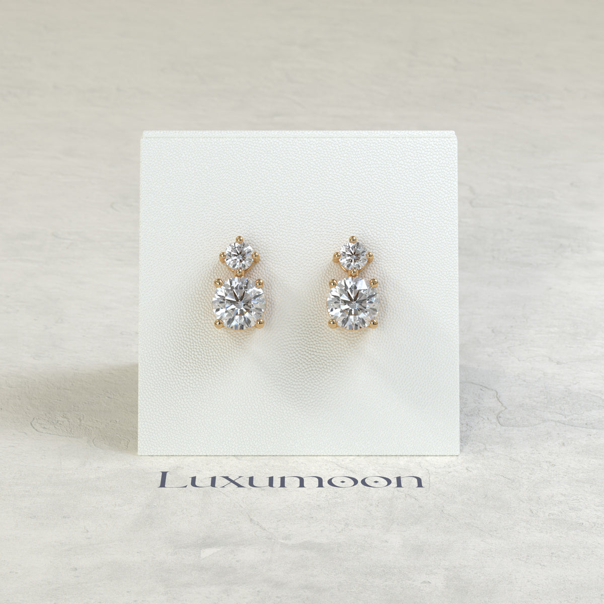 The Mirel – 3 Ct Round Solitaire Diamond Drop Earrings with Brilliant Round Stud Top