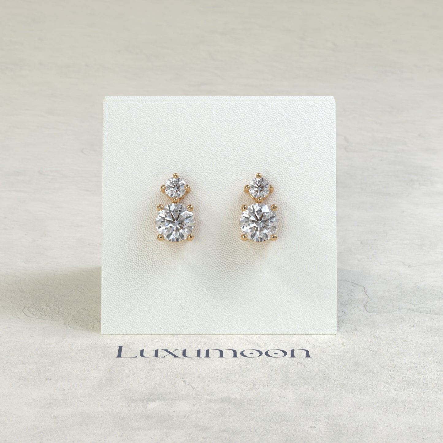 The Mirel – 3 Ct Round Solitaire Diamond Drop Earrings with Brilliant Round Stud Top