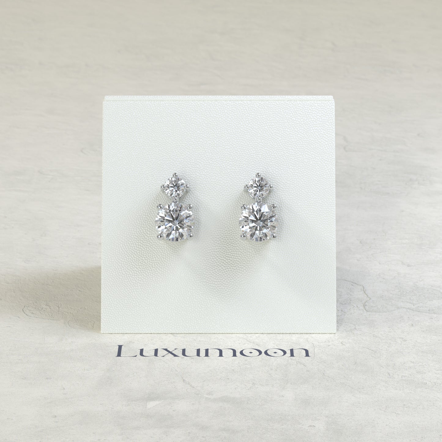 The Mirel – 3 Ct Round Solitaire Diamond Drop Earrings with Brilliant Round Stud Top