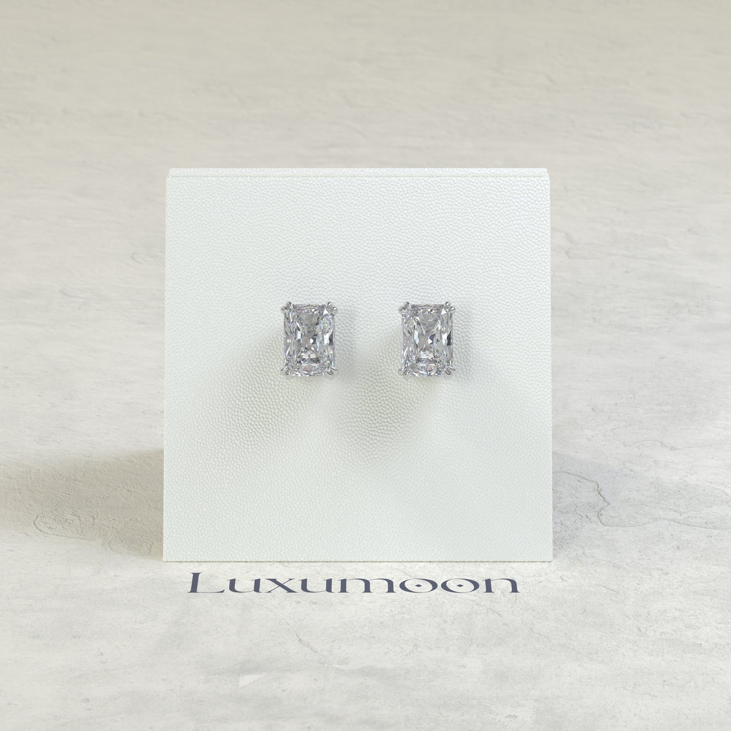 The Vira – 3 Ct Radiant Cut Diamond Stud Earrings in Double Four Prong Setting