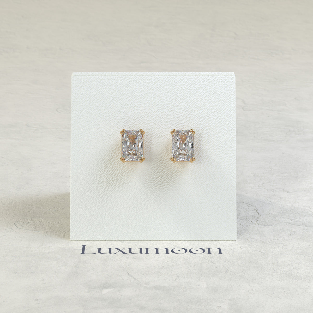 The Vira – 3 Ct Radiant Cut Diamond Stud Earrings in Double Four Prong Setting