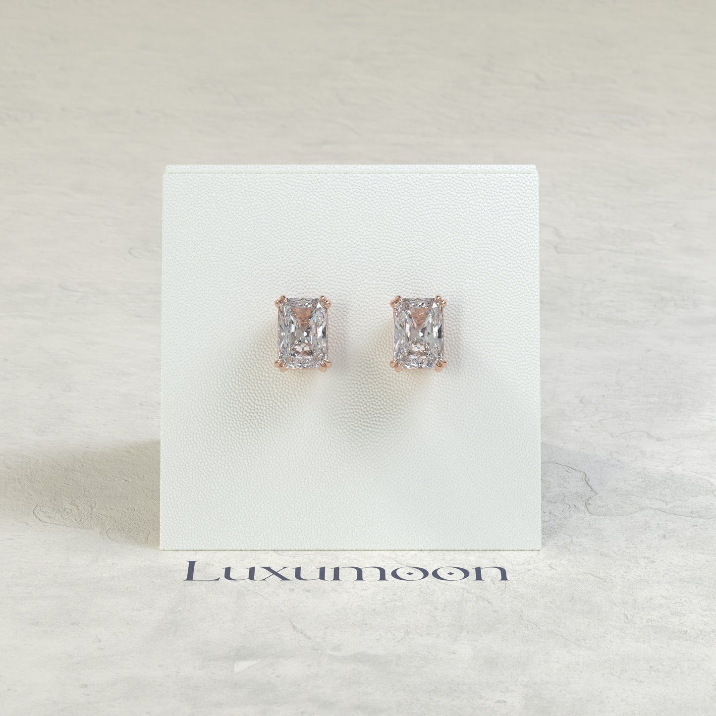 The Vira – 3 Ct Radiant Cut Diamond Stud Earrings in Double Four Prong Setting