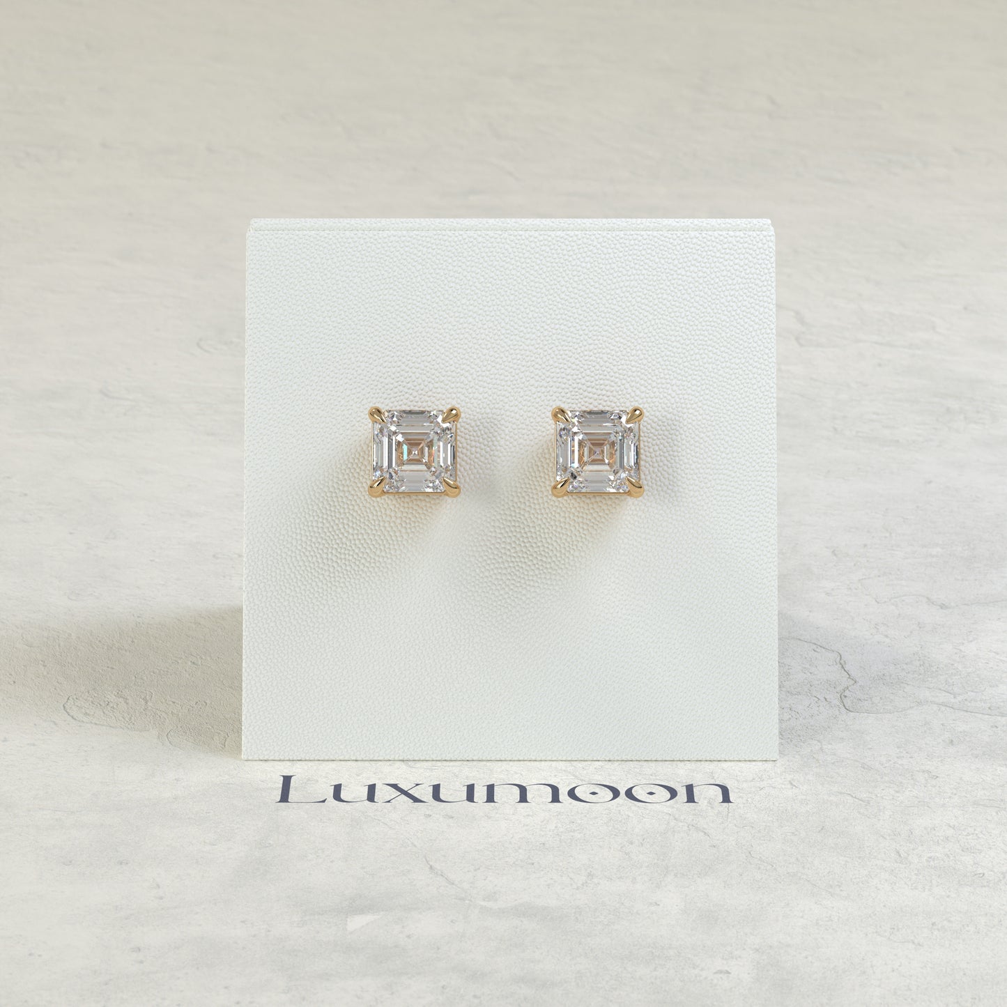 The Syra – 3 Ct Asscher Diamond Solitaire Studs in Classic Four Prong Basket